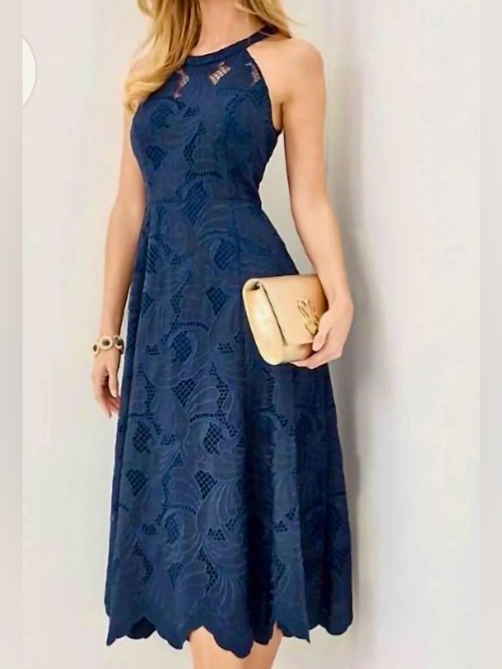 Lilly Pulitzer Navy Lace Halter Midi Dress